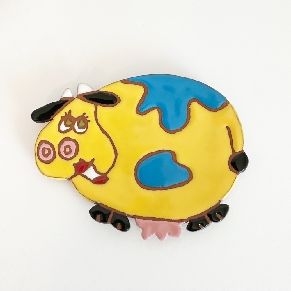 Handmade Ceramic Colorful Whimsical Cow Spoon Rest by Jana John